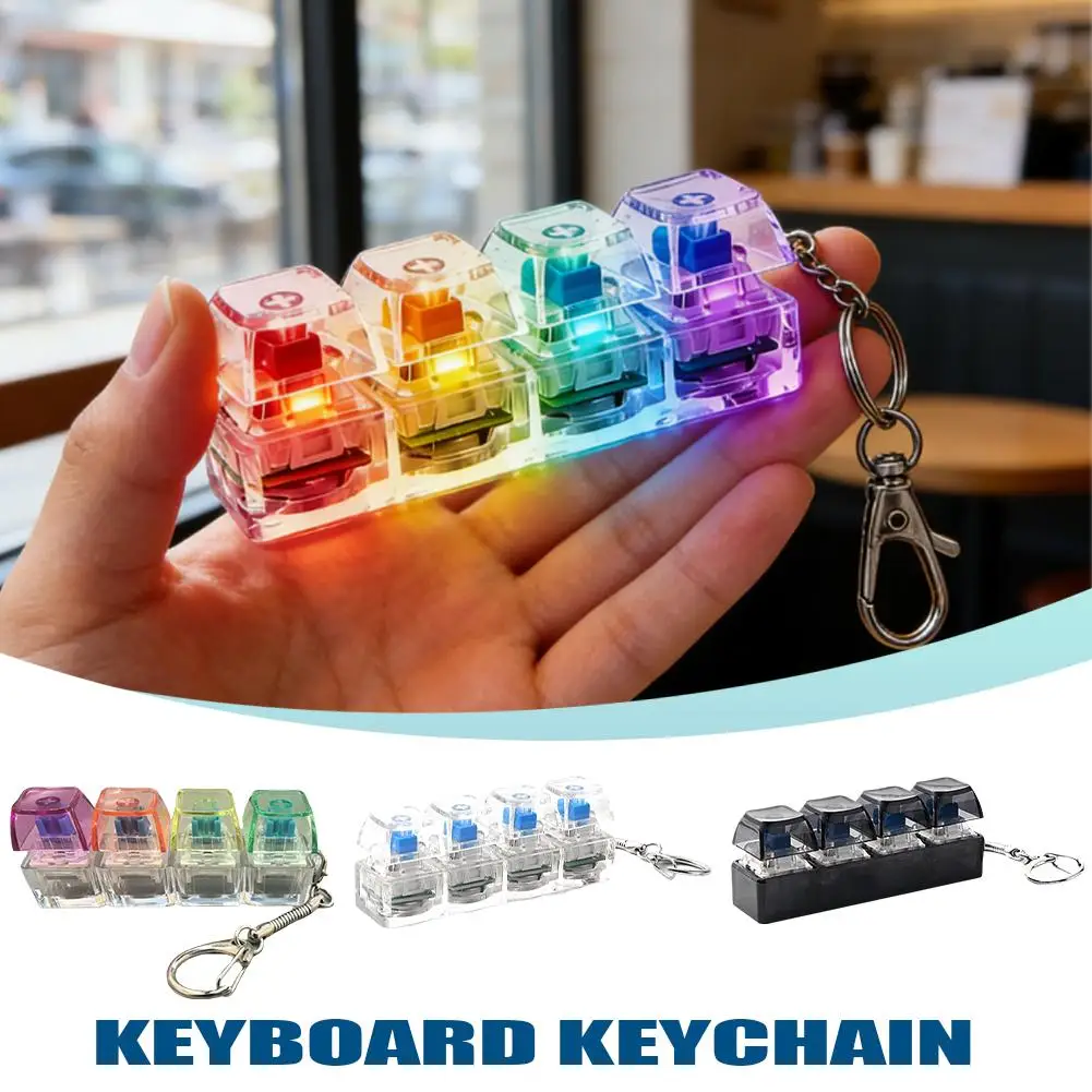 Fashion 4-Button Clicker Toy With RGB Light -Transparent 4-Keys Keyboard Keycap Keychain, Fidget Toy For Decompression&Daily Fun