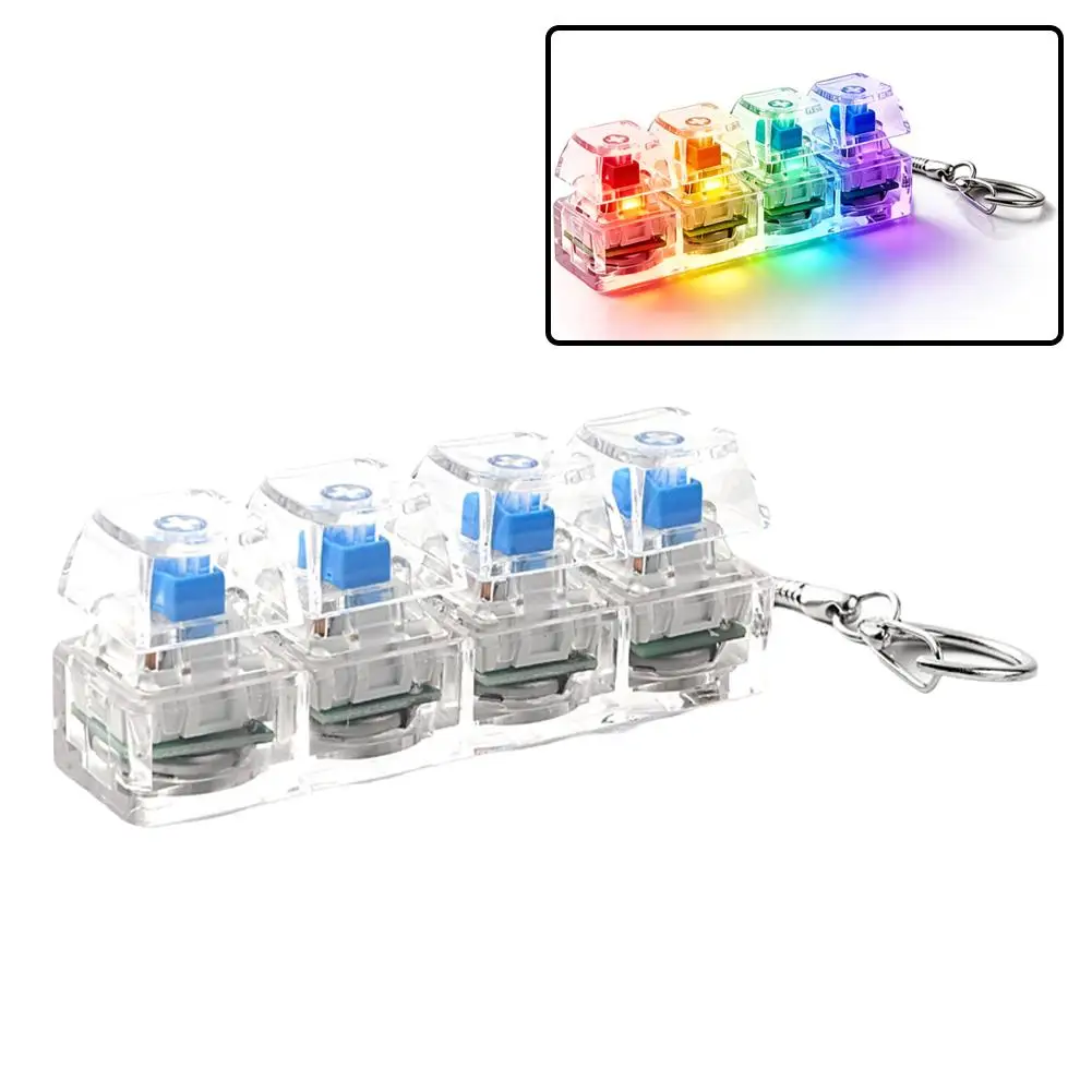 Fashion 4-Button Clicker Toy With RGB Light -Transparent 4-Keys Keyboard Keycap Keychain, Fidget Toy For Decompression&Daily Fun