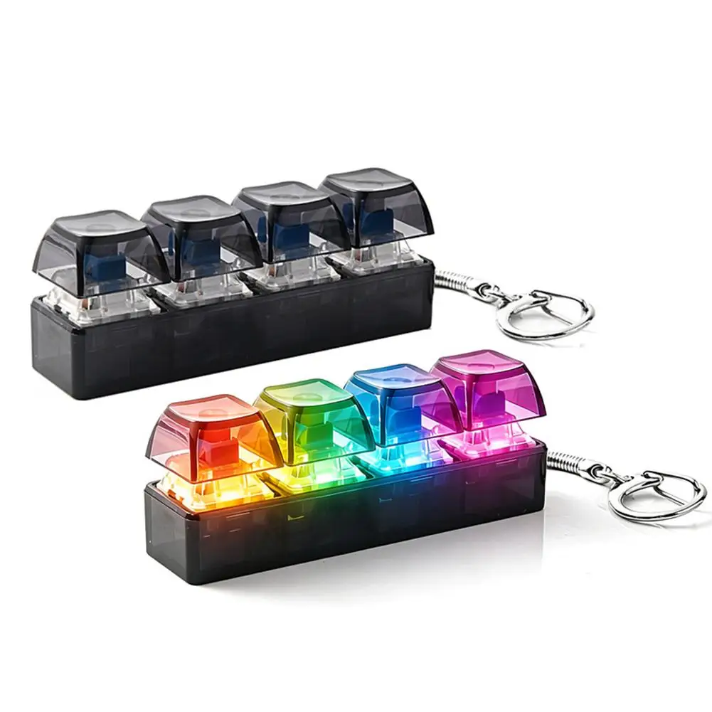 Fashion 4-Button Clicker Toy With RGB Light -Transparent 4-Keys Keyboard Keycap Keychain, Fidget Toy For Decompression&Daily Fun