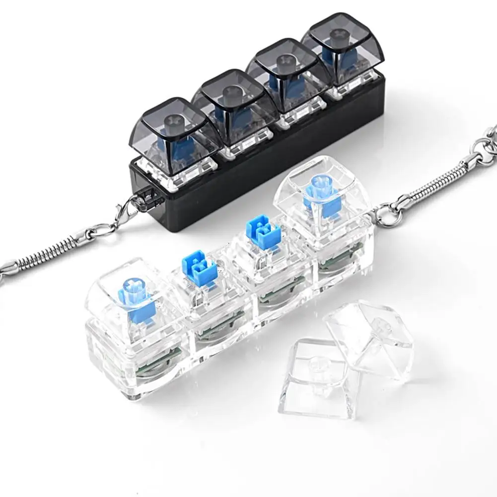 Fashion 4-Button Clicker Toy With RGB Light -Transparent 4-Keys Keyboard Keycap Keychain, Fidget Toy For Decompression&Daily Fun