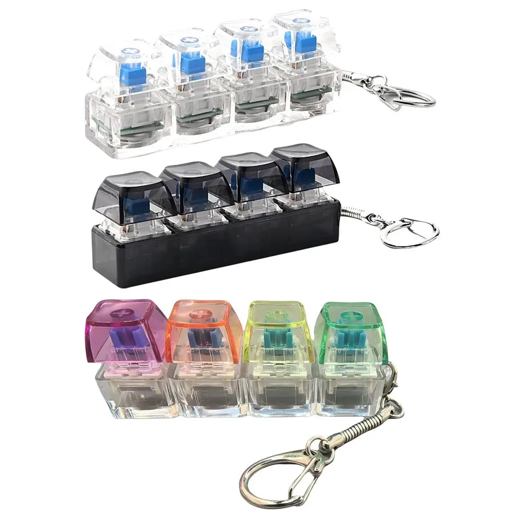 Fashion 4-Button Clicker Toy With RGB Light -Transparent 4-Keys Keyboard Keycap Keychain, Fidget Toy For Decompression&Daily Fun