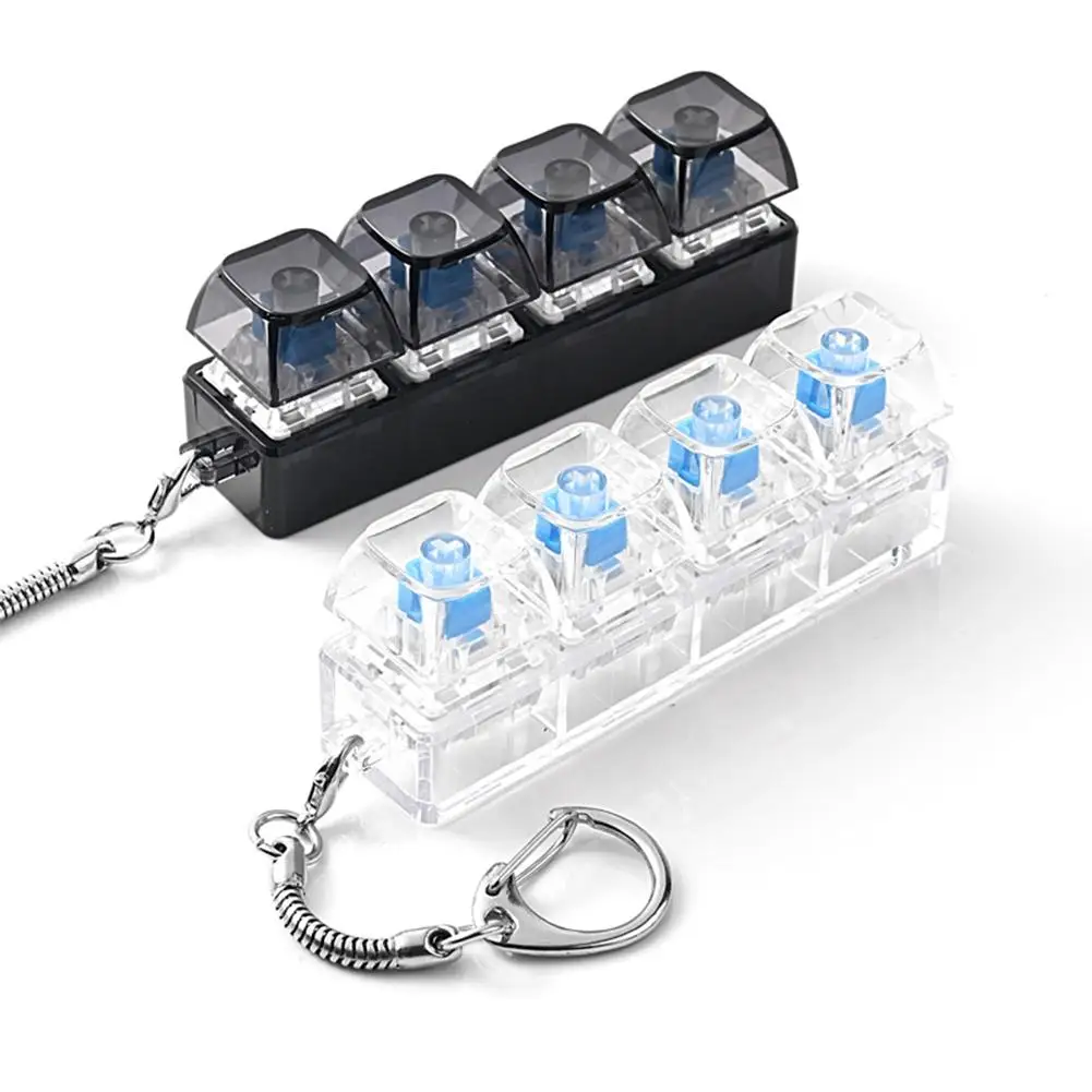 Fashion 4-Button Clicker Toy With RGB Light -Transparent 4-Keys Keyboard Keycap Keychain, Fidget Toy For Decompression&Daily Fun