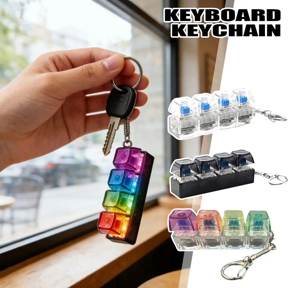 Fashion 4-Button Clicker Toy With RGB Light -Transparent 4-Keys Keyboard Keycap Keychain, Fidget Toy For Decompression&Daily Fun