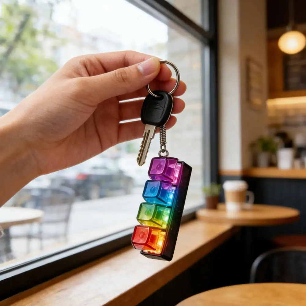 Fashion 4-Button Clicker Toy With RGB Light -Transparent 4-Keys Keyboard Keycap Keychain, Fidget Toy For Decompression&Daily Fun