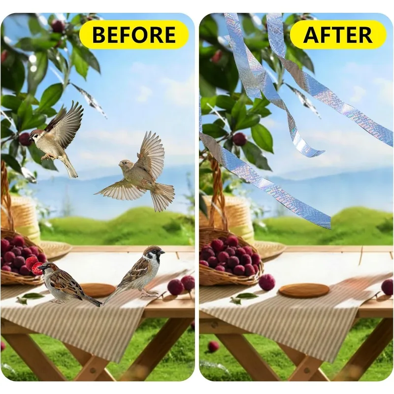 50/80M Double-Sided Reflective Bird Repellent Tape Holographic Scare Ribbon Laser Deterrent for Pigeon Fox Bird Control Garden