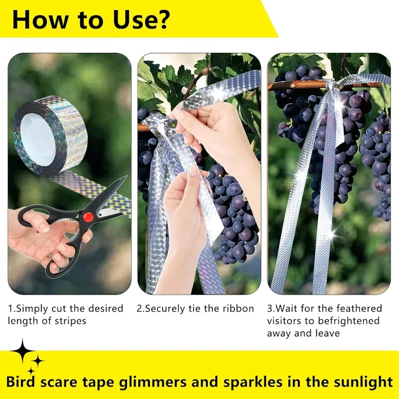 50/80M Double-Sided Reflective Bird Repellent Tape Holographic Scare Ribbon Laser Deterrent for Pigeon Fox Bird Control Garden