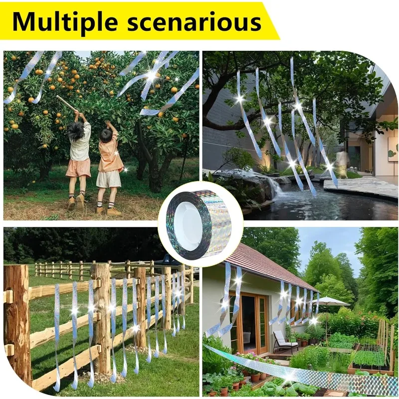 50/80M Double-Sided Reflective Bird Repellent Tape Holographic Scare Ribbon Laser Deterrent for Pigeon Fox Bird Control Garden