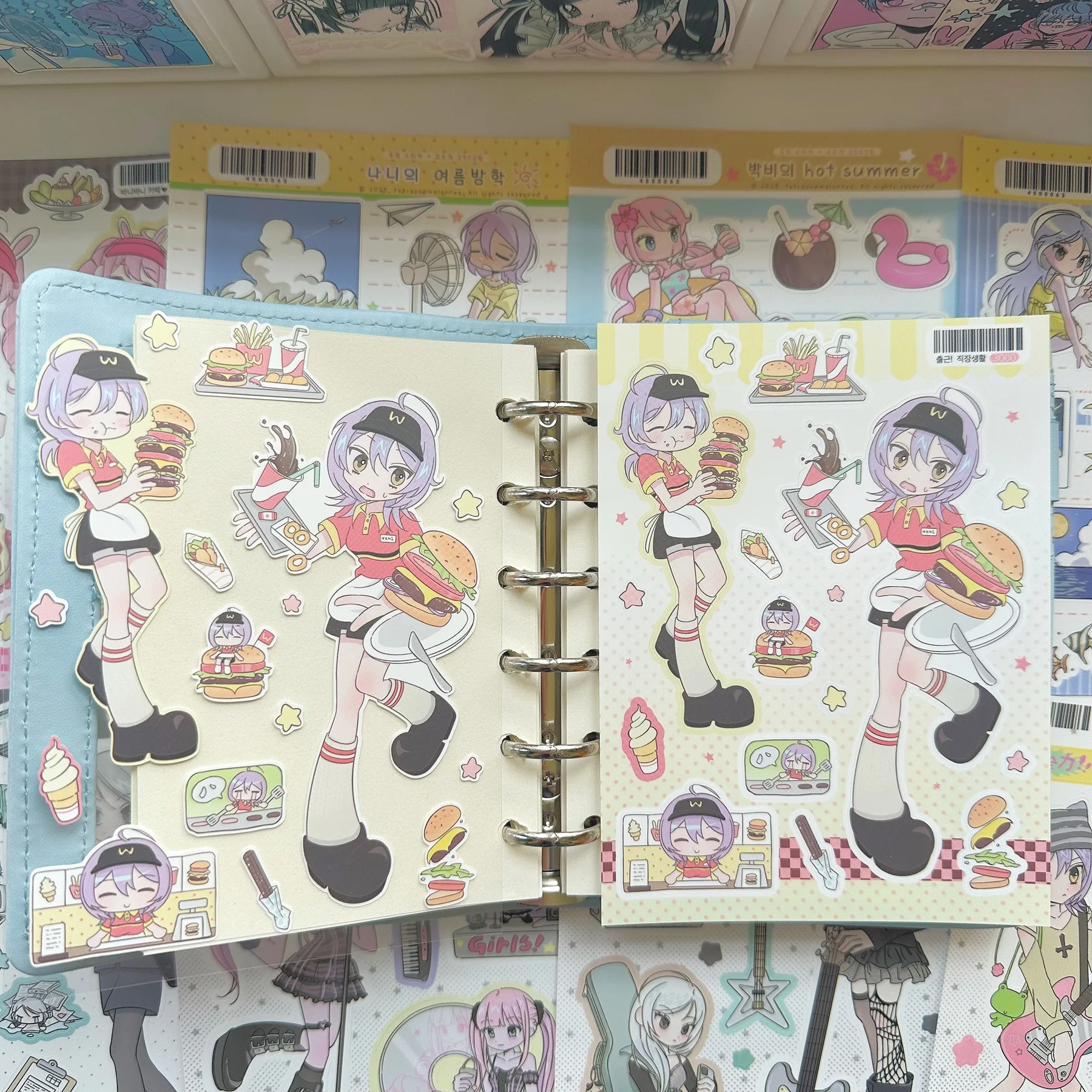 1/9PCS Korean Summer Girl Sticker Cute Dessert Girl Cartoon Character Stickers Journal Diary Scrapbook Diy Decorative Stickers