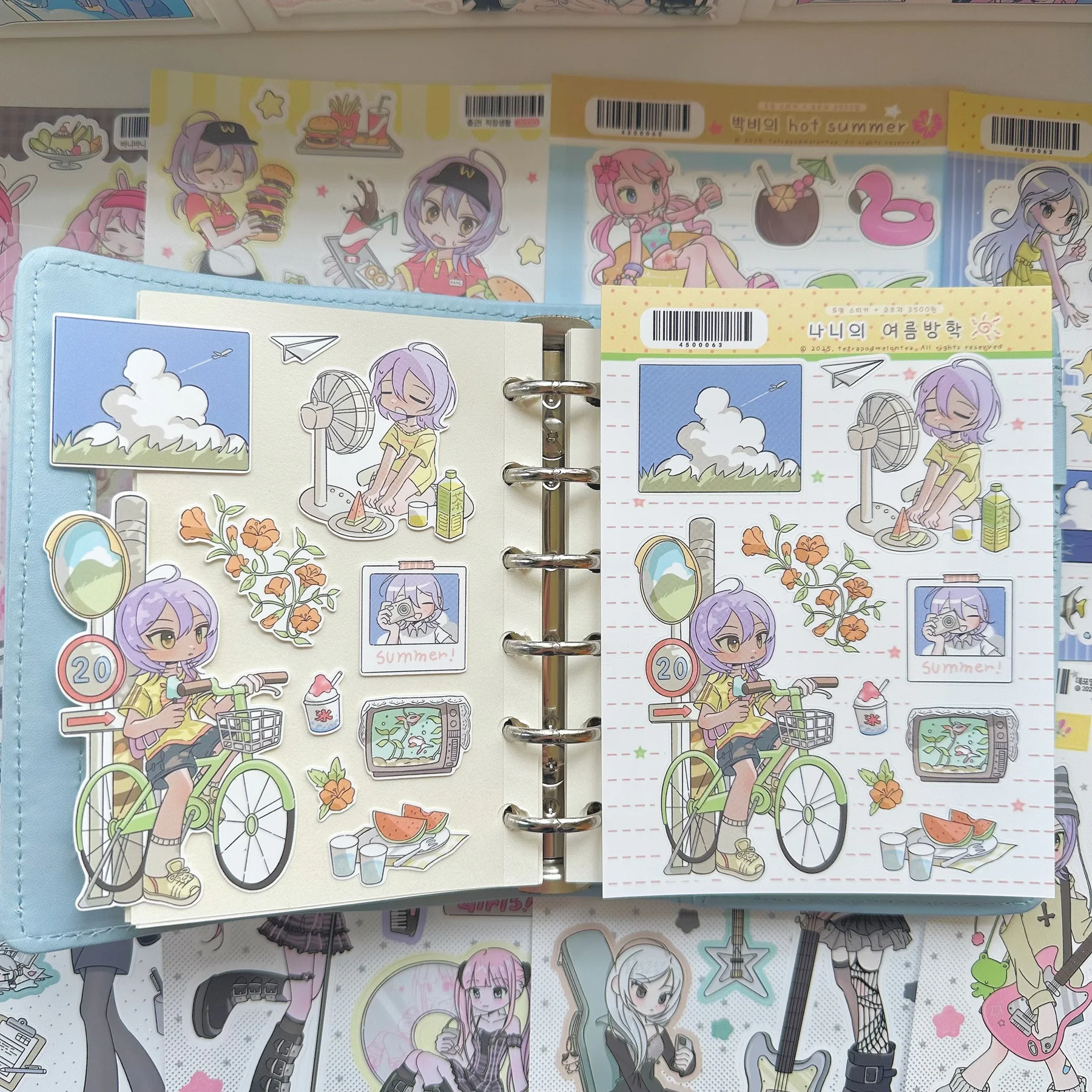 1/9PCS Korean Summer Girl Sticker Cute Dessert Girl Cartoon Character Stickers Journal Diary Scrapbook Diy Decorative Stickers