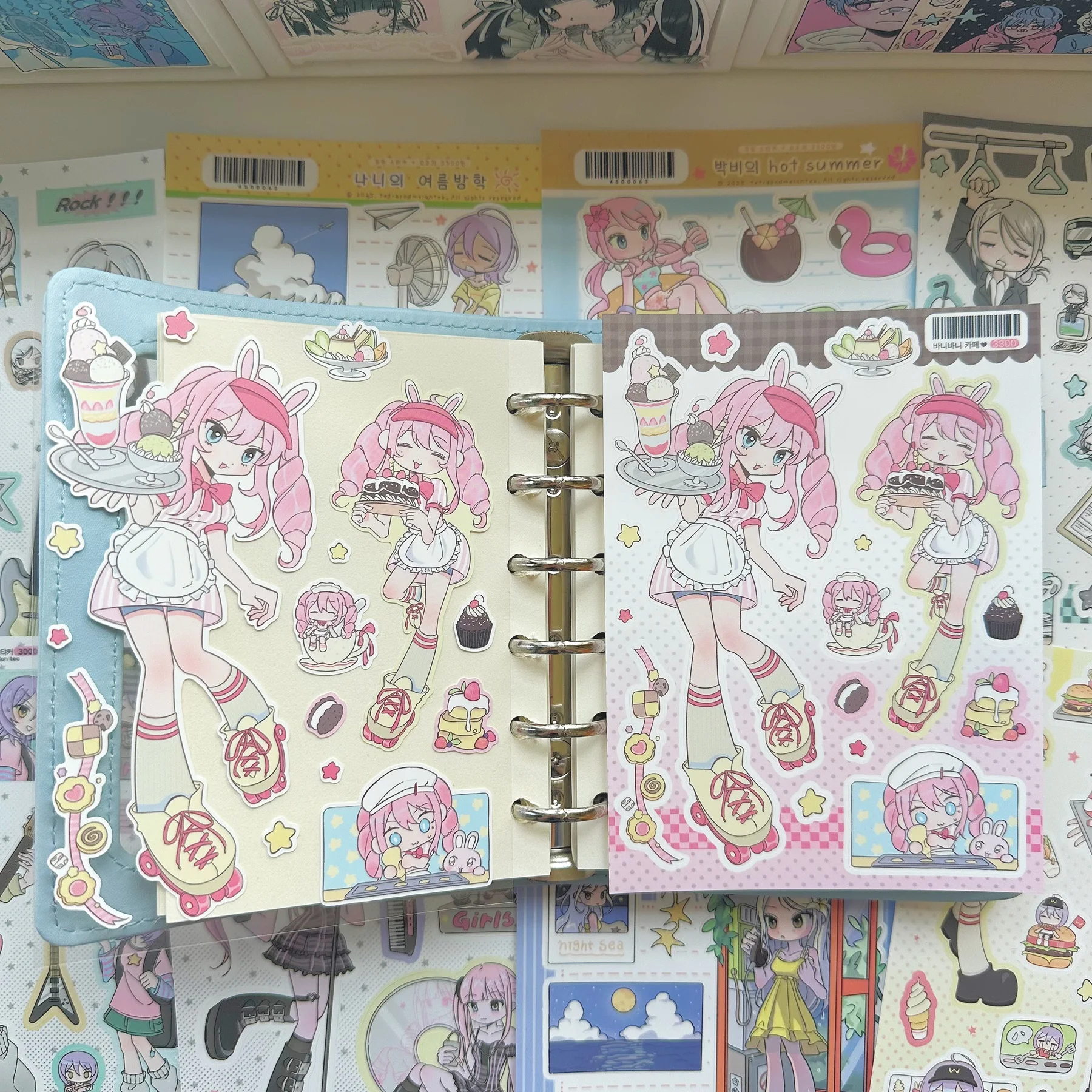 1/9PCS Korean Summer Girl Sticker Cute Dessert Girl Cartoon Character Stickers Journal Diary Scrapbook Diy Decorative Stickers