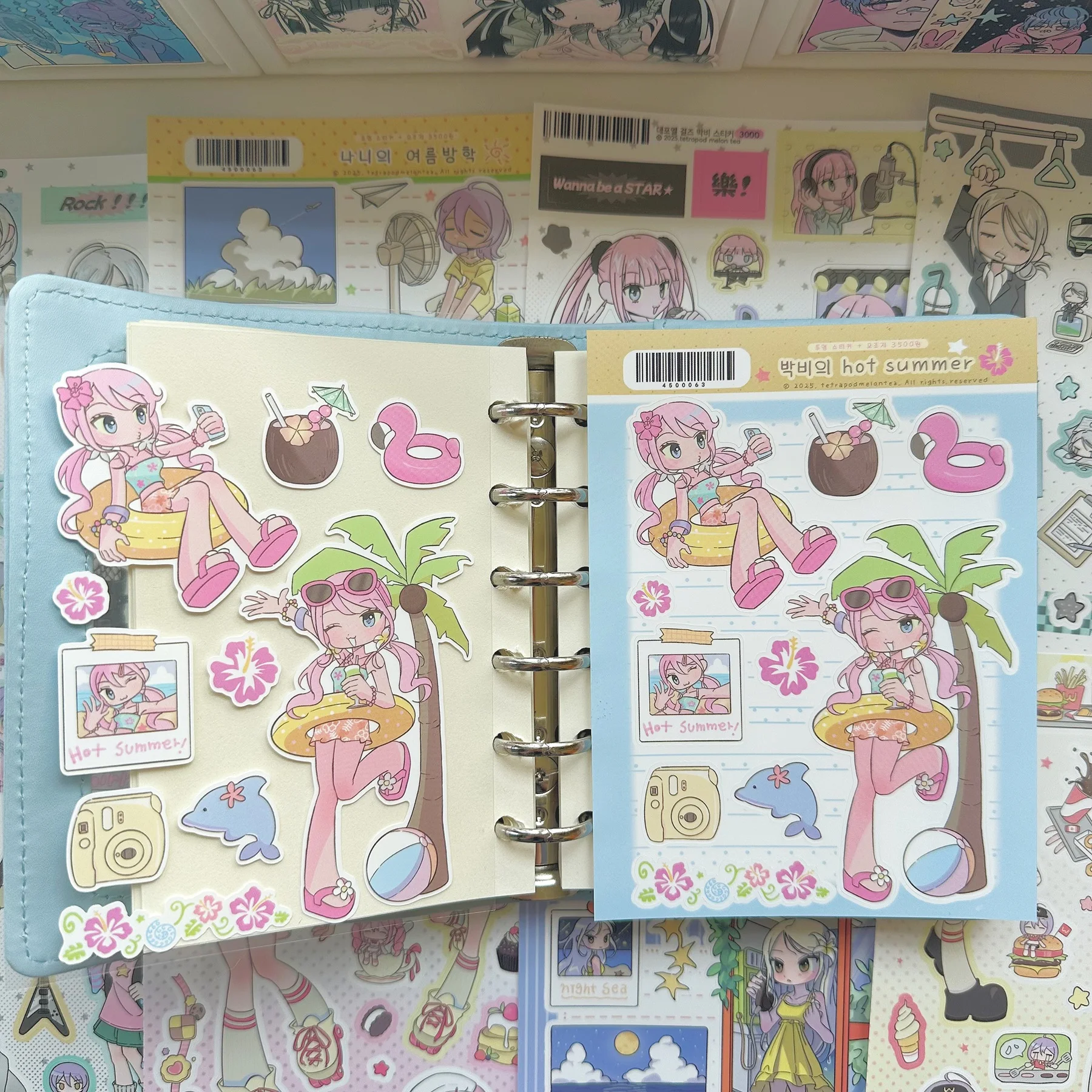 1/9PCS Korean Summer Girl Sticker Cute Dessert Girl Cartoon Character Stickers Journal Diary Scrapbook Diy Decorative Stickers