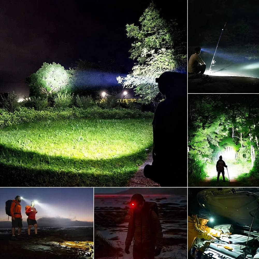 35000LM Headlamp Super Powerful Flashlights EDC LED Flashlight Portable Lights USB Rechargeable Lamp for Outdoor Camping Hiking