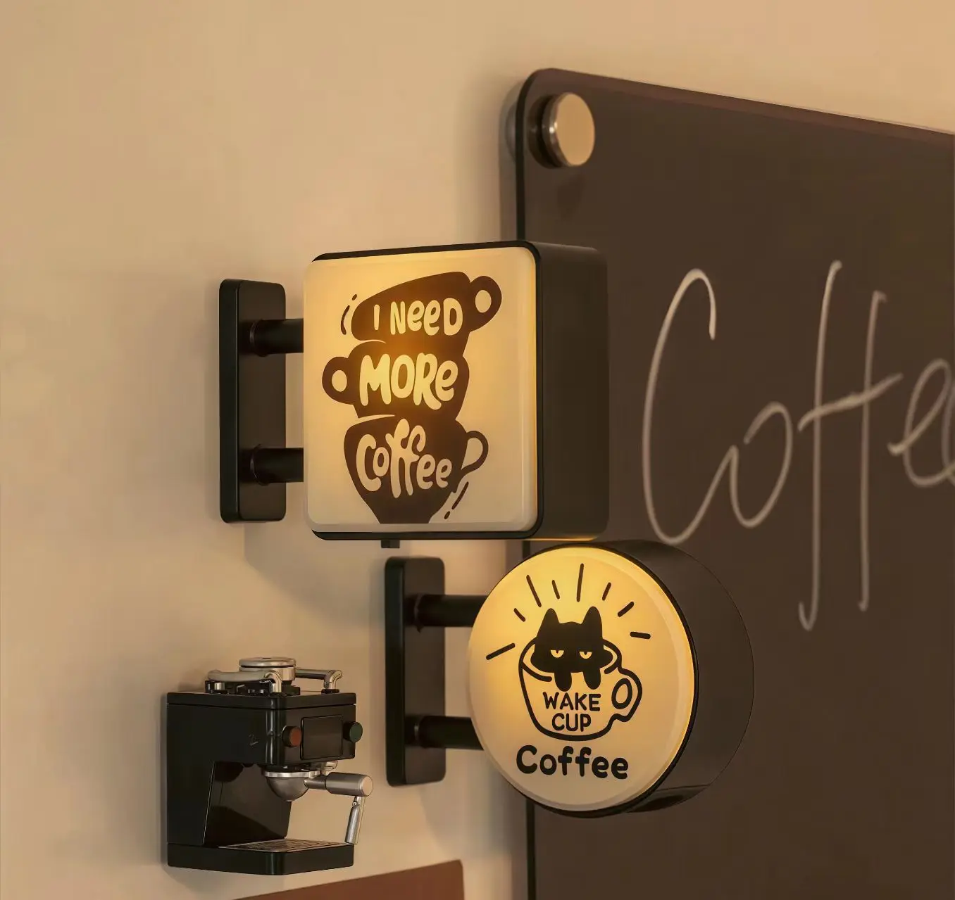LED Coffee Bar Fridge Magnet with Light Creative Pegboard Decor for Home and Cafe Illuminated Sign