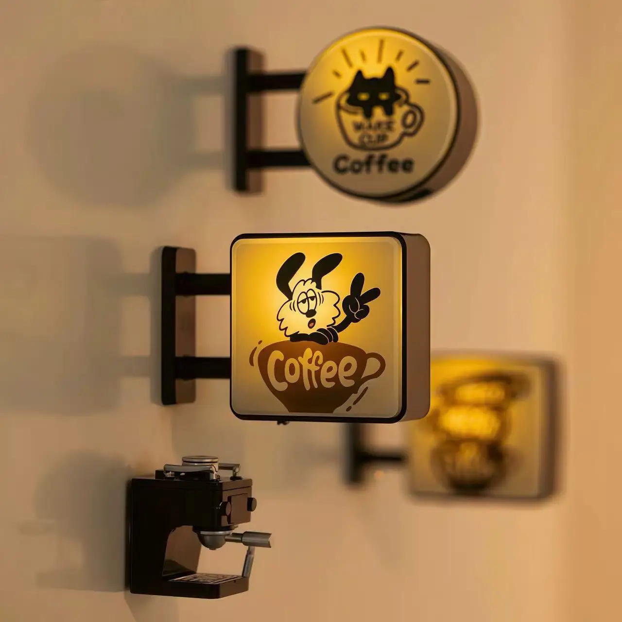 LED Coffee Bar Fridge Magnet with Light Creative Pegboard Decor for Home and Cafe Illuminated Sign