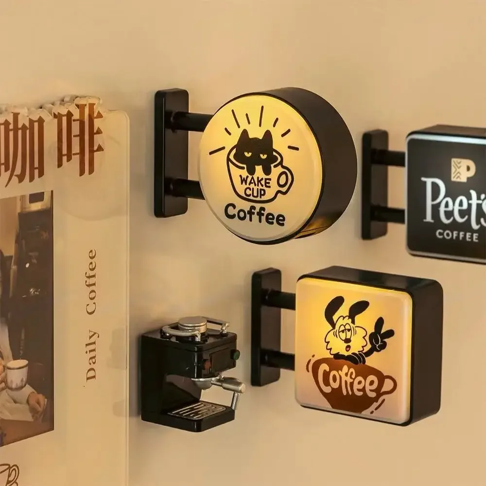 LED Coffee Bar Fridge Magnet with Light Creative Pegboard Decor for Home and Cafe Illuminated Sign