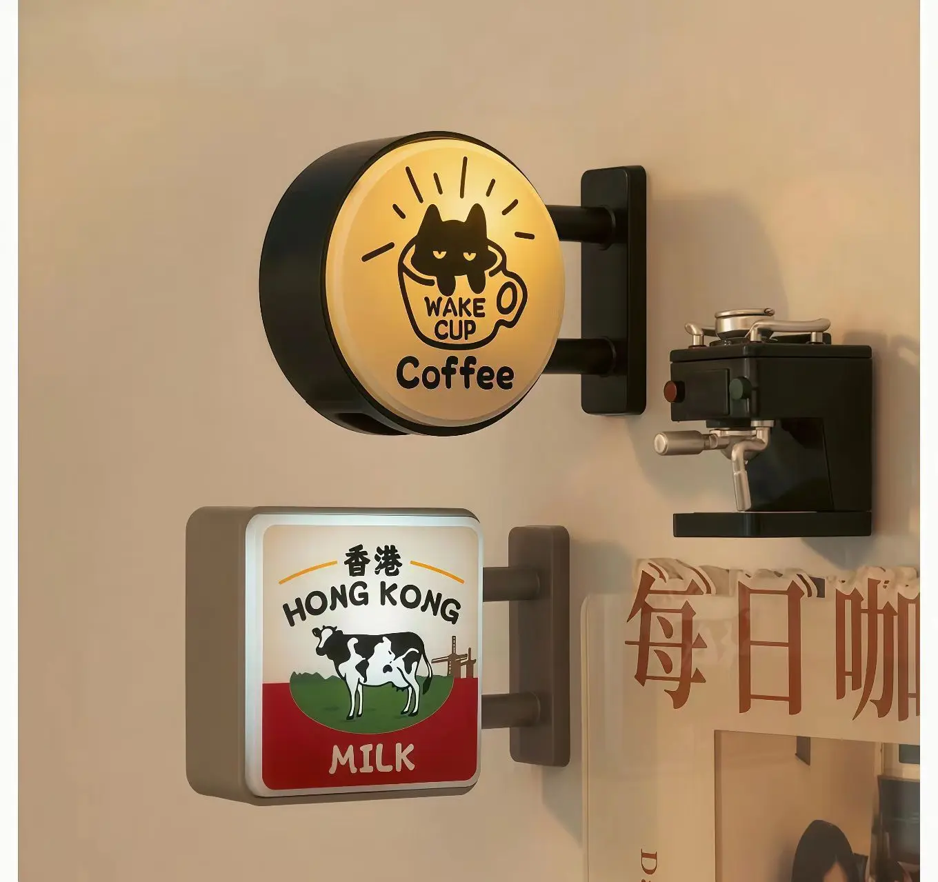 LED Coffee Bar Fridge Magnet with Light Creative Pegboard Decor for Home and Cafe Illuminated Sign