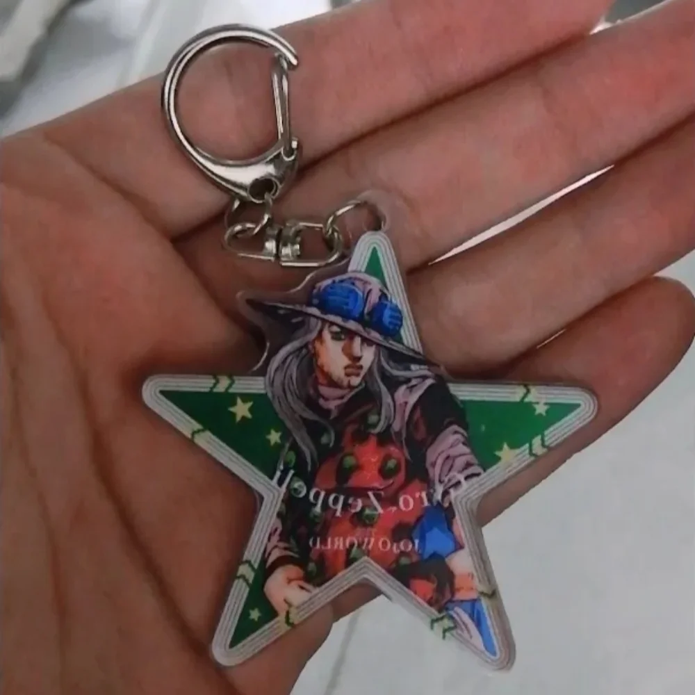Anime JoJo's Bizarre Adventure Keychain Julius Caesar Zeppeli Kujo Jotaro Star Pendant Keychain Acrylic Pendant Backpack Decorat