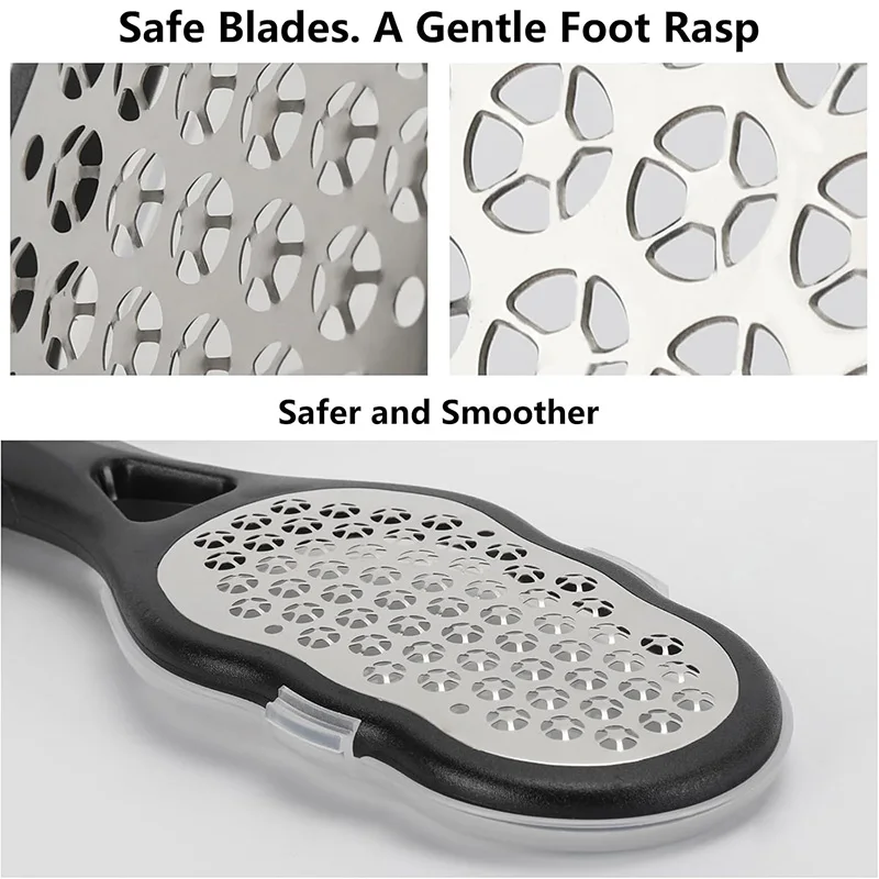 Professional Heavy-Duty Stainless Steel Painless Foot File & Remover with Splash Guard & Handle Suitable for Care Cracked Heels