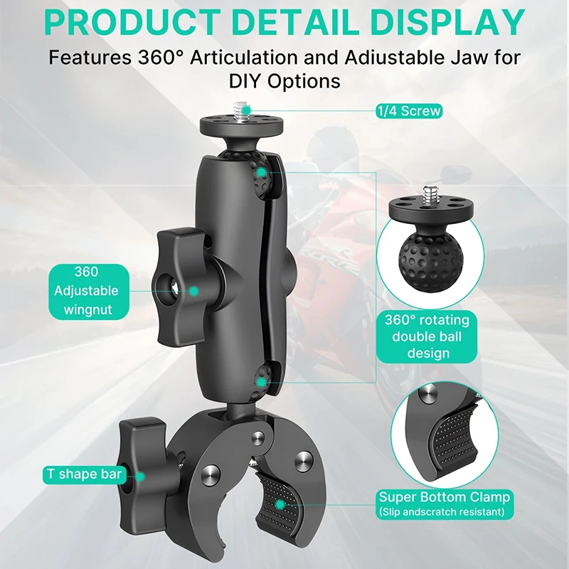 Double Clamp Camera Mount Arm Clip Crab Support Motorcycle Handlebar Pole Bracket For GoPro Hero Insta 360 DJI Sport Accessories