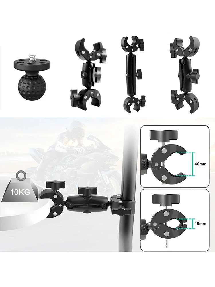 Double Clamp Camera Mount Arm Clip Crab Support Motorcycle Handlebar Pole Bracket For GoPro Hero Insta 360 DJI Sport Accessories