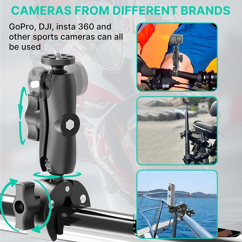 Double Clamp Camera Mount Arm Clip Crab Support Motorcycle Handlebar Pole Bracket For GoPro Hero Insta 360 DJI Sport Accessories