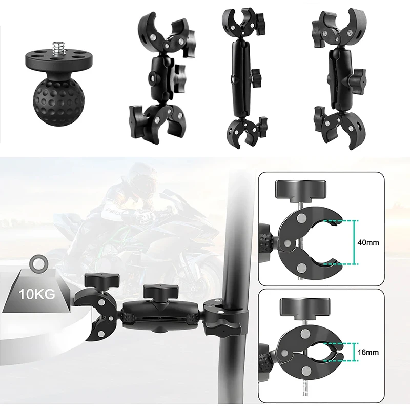 Double Clamp Camera Mount Arm Clip Crab Support Motorcycle Handlebar Pole Bracket For GoPro Hero Insta 360 DJI Sport Accessories