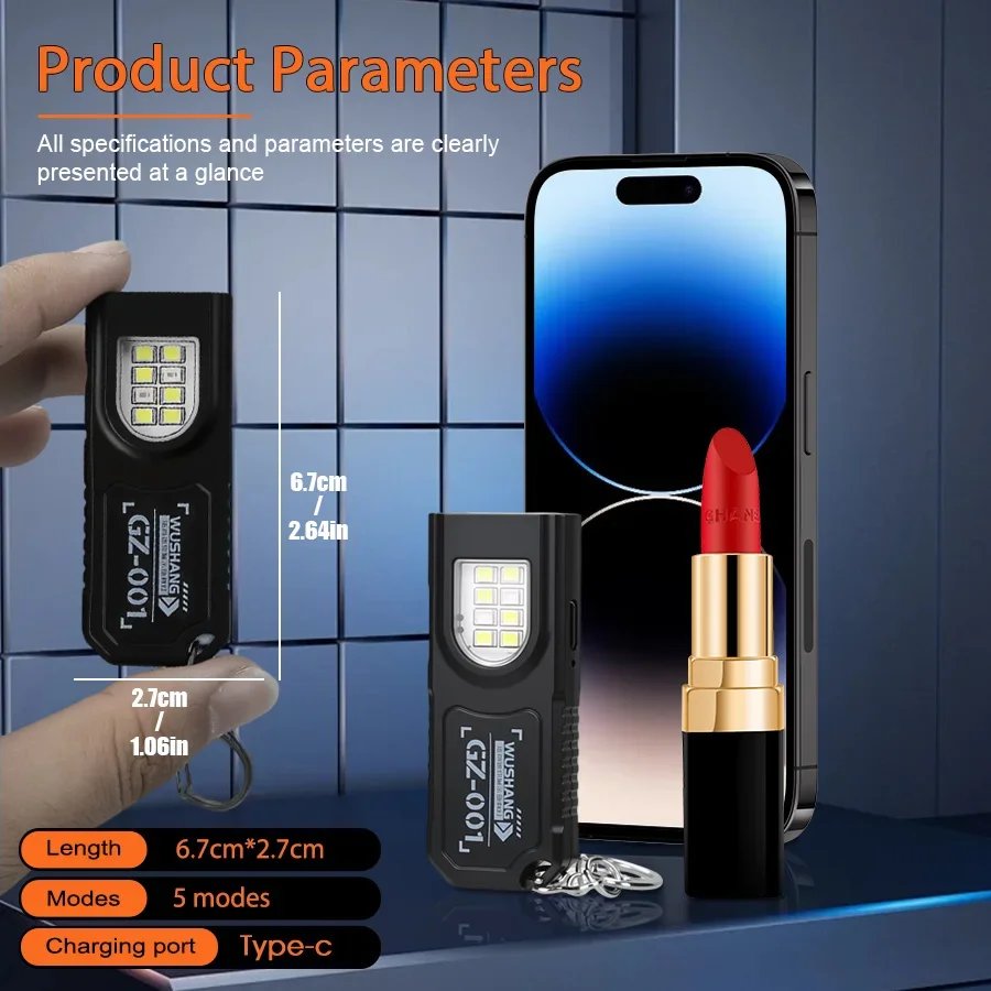 LED Keychain Flashlight Type C Rechargeable 600LM Portable Mini Torch Pocket Lantern Flood Work Light With Magnet For Emergency