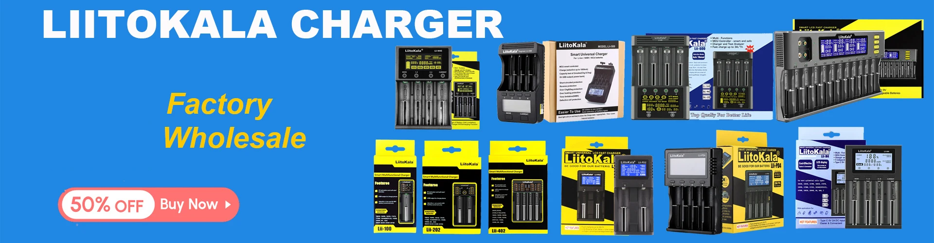 Liitokala Lii-500 Lii-202 Lii-100 Lii-402 Battery Charger 3.7V/1.2V 18650/26650/16340/18500 Battery Charger with Screen Lii500