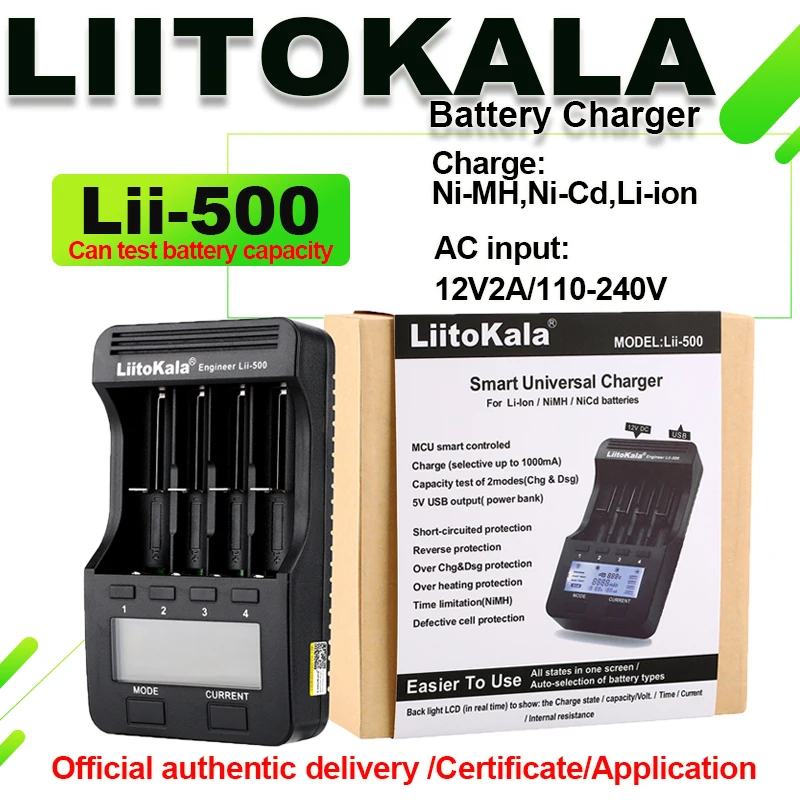 Liitokala Lii-500 Lii-202 Lii-100 Lii-402 Battery Charger 3.7V/1.2V 18650/26650/16340/18500 Battery Charger with Screen Lii500