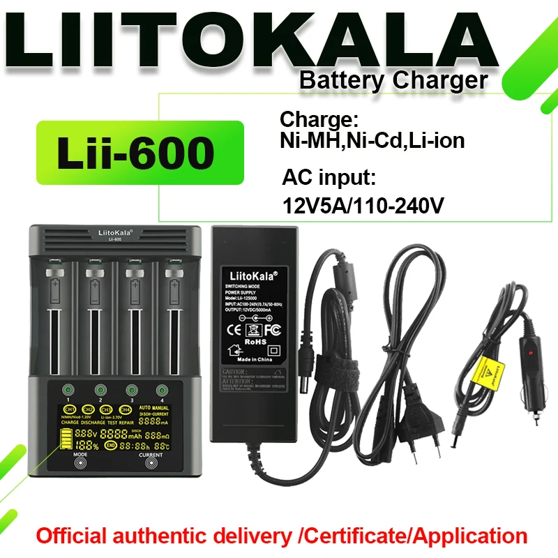 Liitokala Lii-500 Lii-202 Lii-100 Lii-402 Battery Charger 3.7V/1.2V 18650/26650/16340/18500 Battery Charger with Screen Lii500