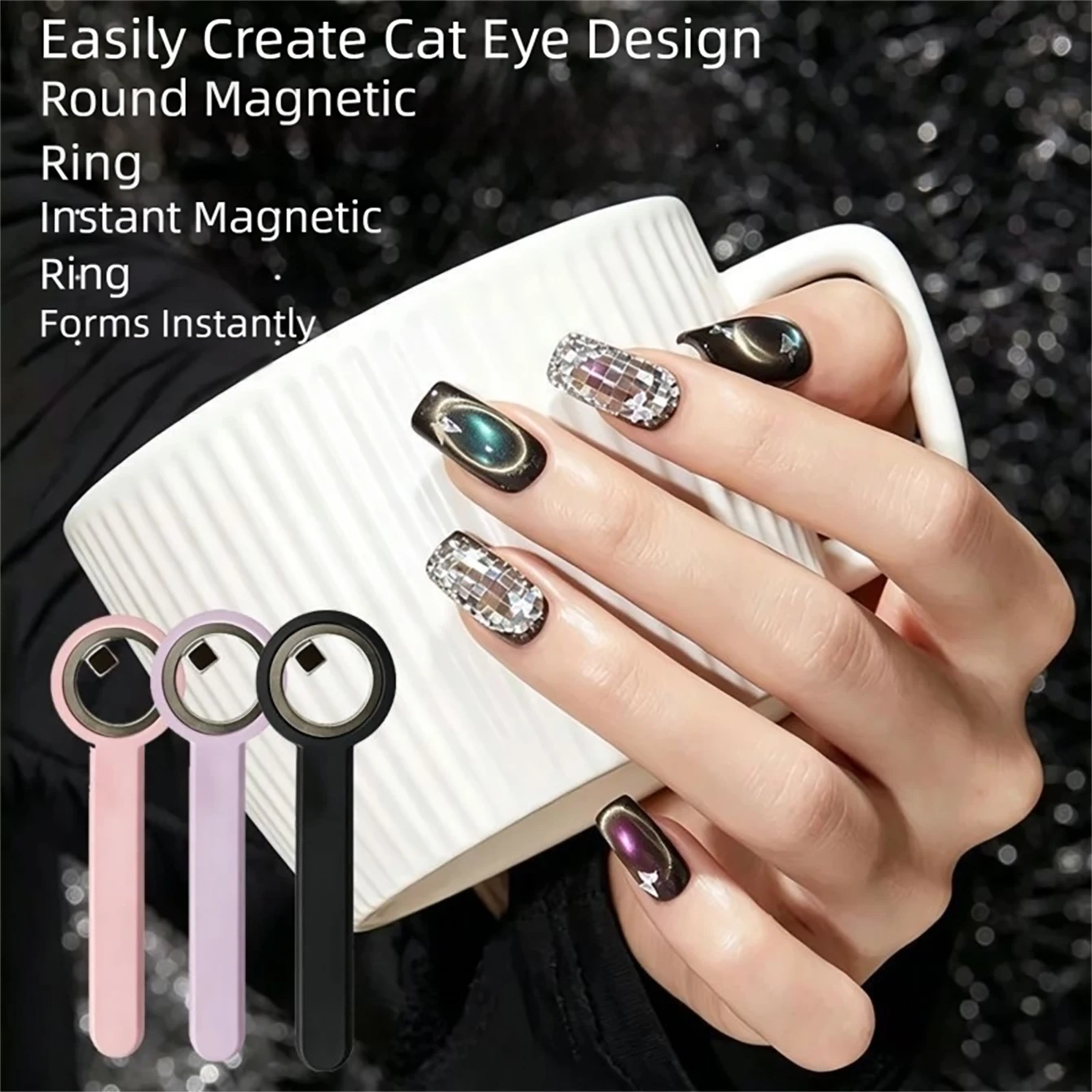 MIANEL New Upgrade 3-Second Hollow Cat Eye Magnet Strong Power Ring Magnet Fast Black Hole Effect for Magnetic Nail Art Beginner