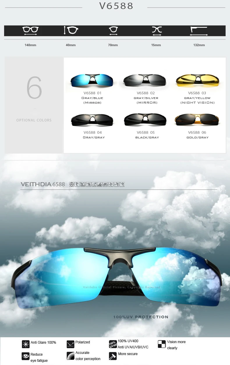 VEITHDIA Aluminum Magnesium Men's Sunglasses Polarized UV400 Coating Mirror Sun Glasses Outdoor Male Eyewear Accessories 6588