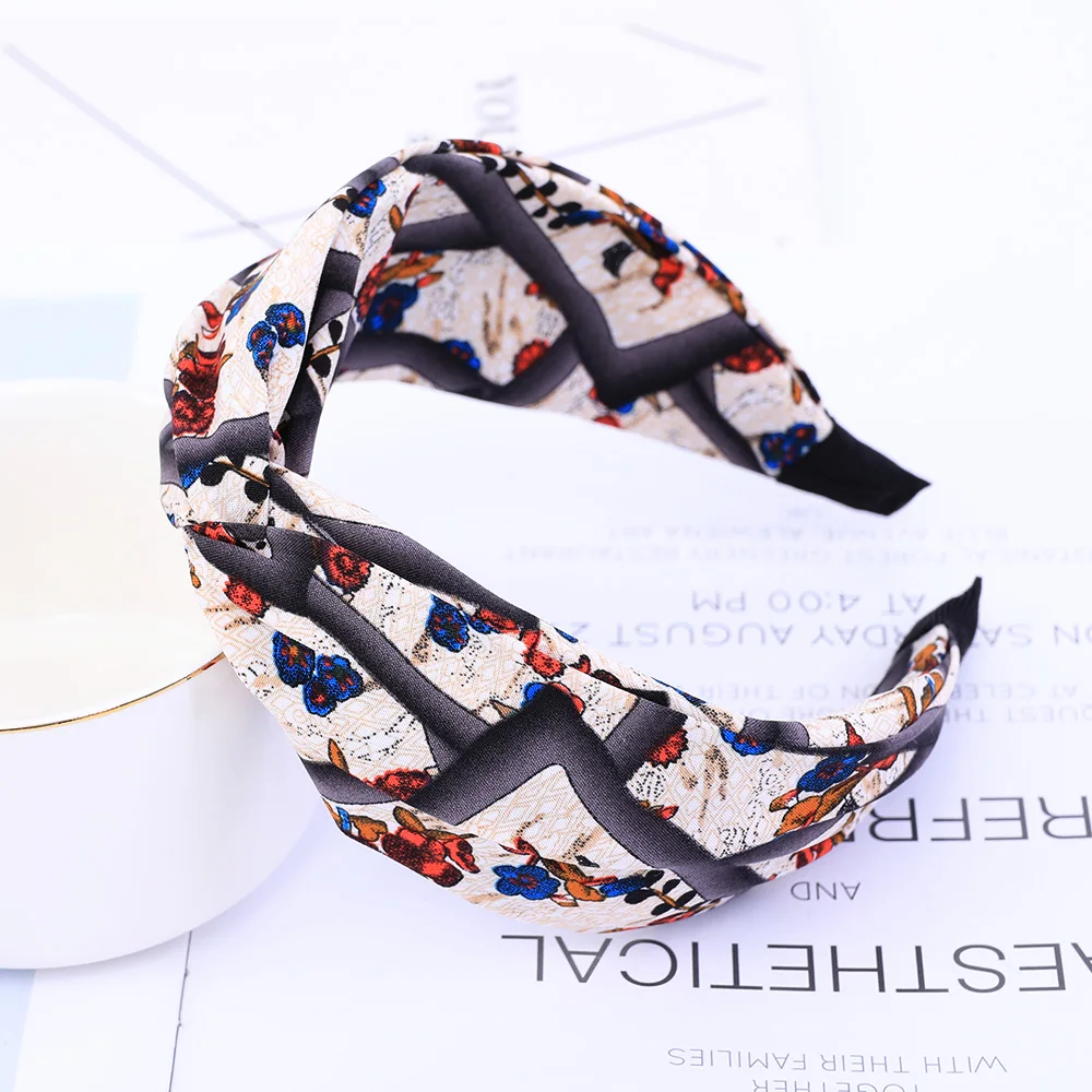 Fashion Print Leopard Headband Wide Cross Women Hairband Elastic Bow Hair Hoop Bands Bezel Top Knot Girls Hair Accessories