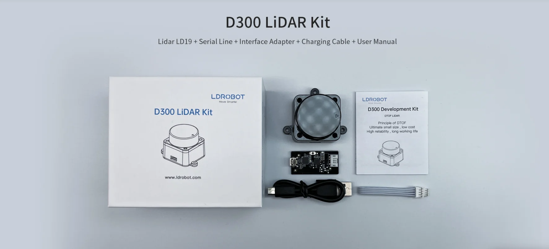 LDROBOT D500 lidar kit TOF laser Radar Lidar Scanner 360° 60000Lux support ROS1 ROS2 for Indoor and outdoor (C1)