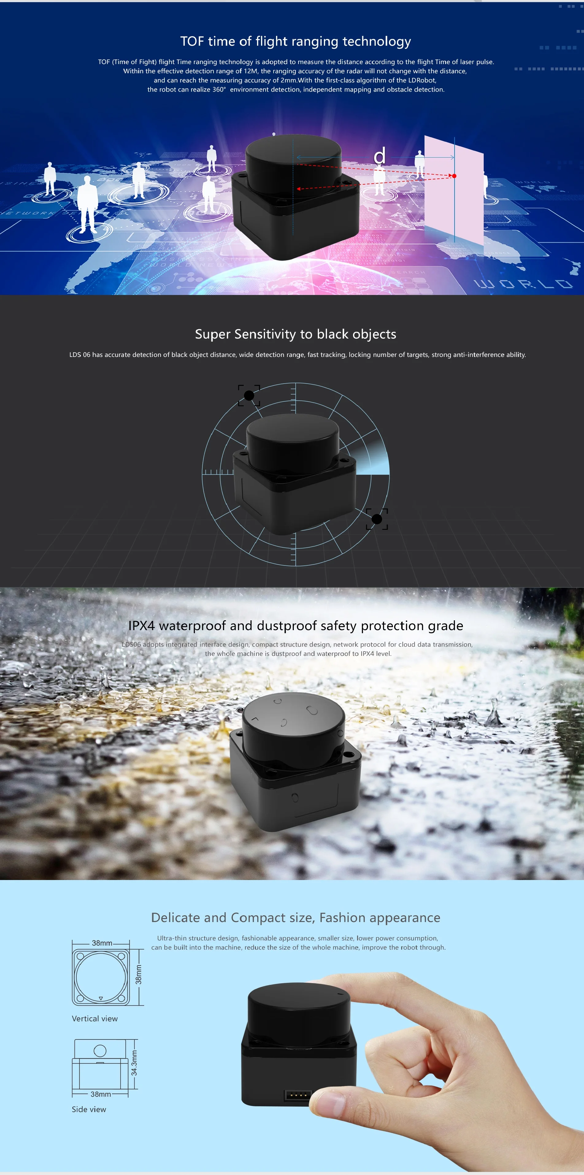 LDROBOT D500 lidar kit TOF laser Radar Lidar Scanner 360° 60000Lux support ROS1 ROS2 for Indoor and outdoor (C1)
