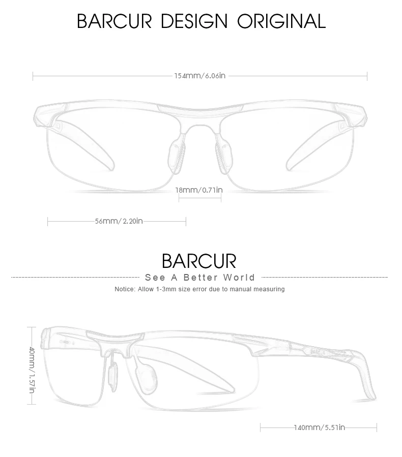 BARCUR Sport Classic Design Aluminum Sunglasses Men Women Polarized Anti-Reflective Photochromic Sun Glasses UV400