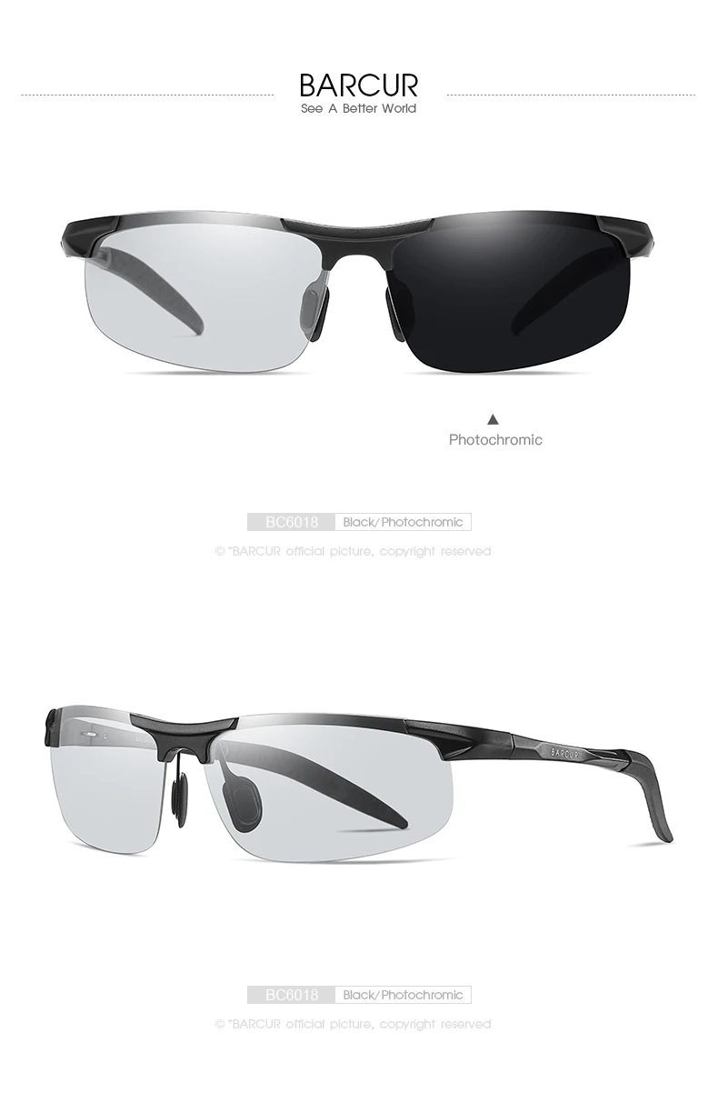 BARCUR Sport Classic Design Aluminum Sunglasses Men Women Polarized Anti-Reflective Photochromic Sun Glasses UV400