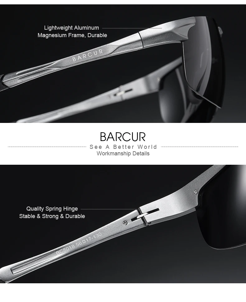 BARCUR Sport Classic Design Aluminum Sunglasses Men Women Polarized Anti-Reflective Photochromic Sun Glasses UV400