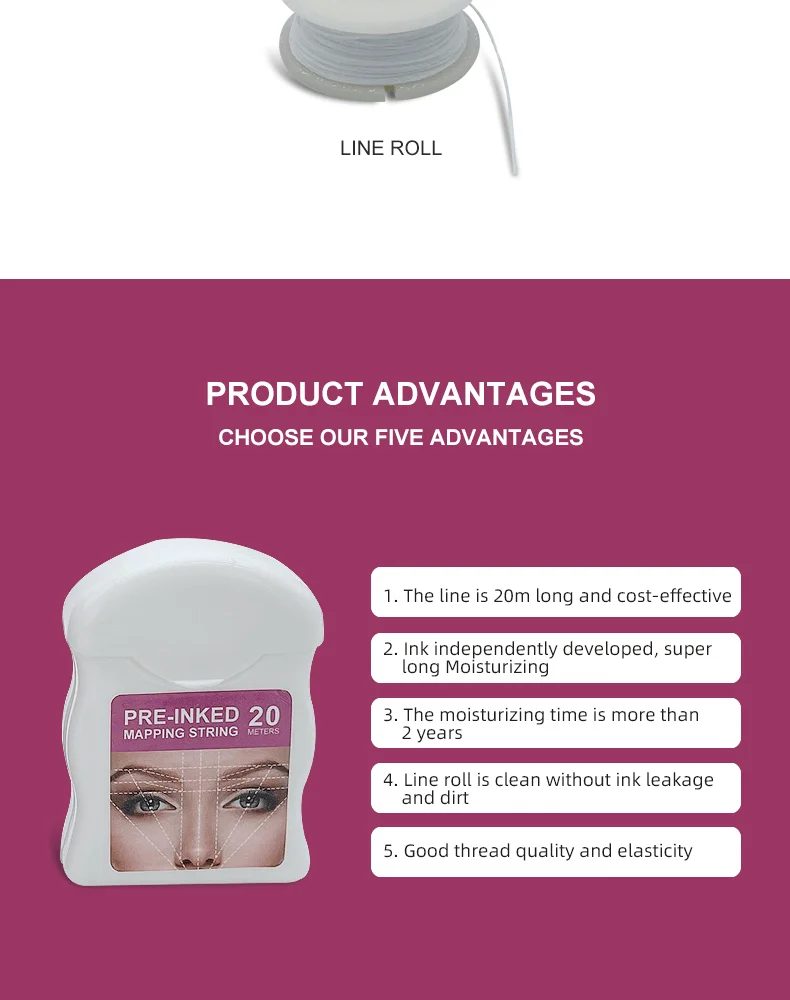 20M Mapping Pre-ink String for Microblading Eyebow Make Up Dyeing Liner Thread Semi Permanent Positioning Eyebrow Measuring Tool