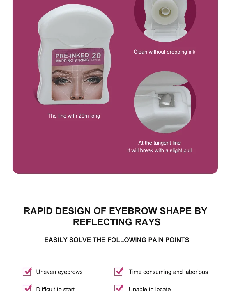 20M Mapping Pre-ink String for Microblading Eyebow Make Up Dyeing Liner Thread Semi Permanent Positioning Eyebrow Measuring Tool