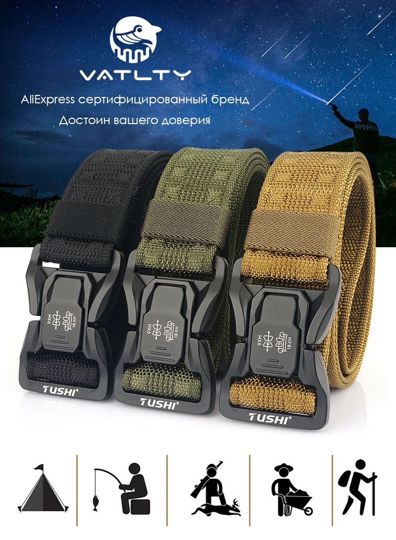 VATLTY New Tactical Outdoor Belt for Men Alloy Buckle Quick Release Combat Casual Belt Jeans Black Waistband Girdles Male