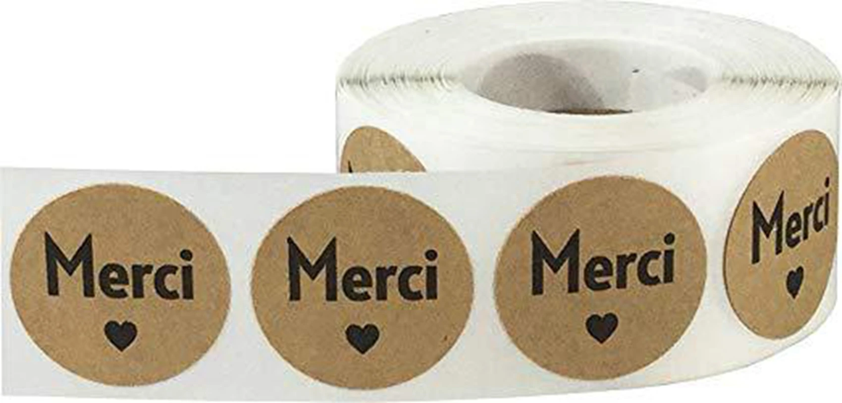 100-500pcs Kraft Merci French Handmade With Love Stickers for Package 1inch Thank You Sticker Wedding Baking Decortion