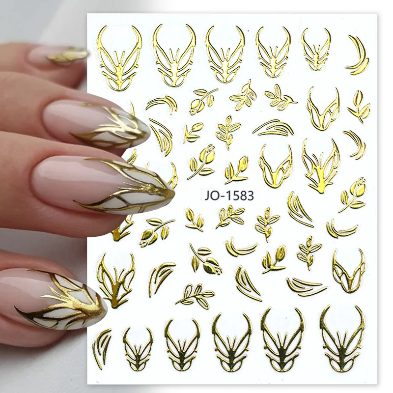 3D Nail Stickers Bronzing Gold Silver Lines Stripe Geometric Design Flowers Gradient Adhesive Slider Papers Nail Art Accessories