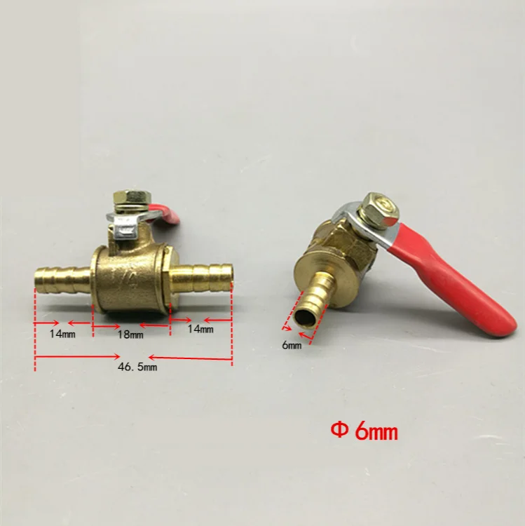 Red Handle Valve 6mm 8mm 10mm 12mm Hose Barb Inline Brass Water Oil Air Gas Fuel Line Shutoff Ball Valve Pipe Fittings