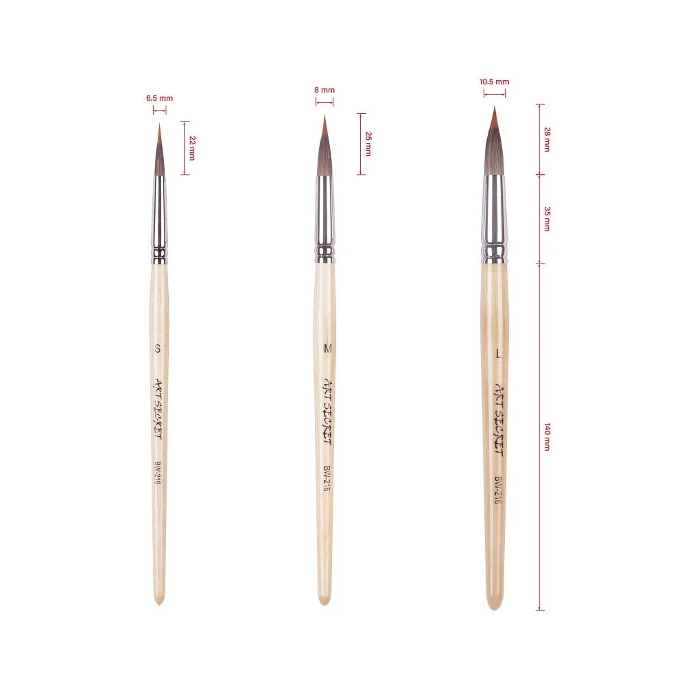 ArtSecret Watercolor Paint Brush BW-216 #2108 Sharp Tip Liner for Detail Wooden Handle Anti-Drop Hair Acrylic Art Tool Supplies