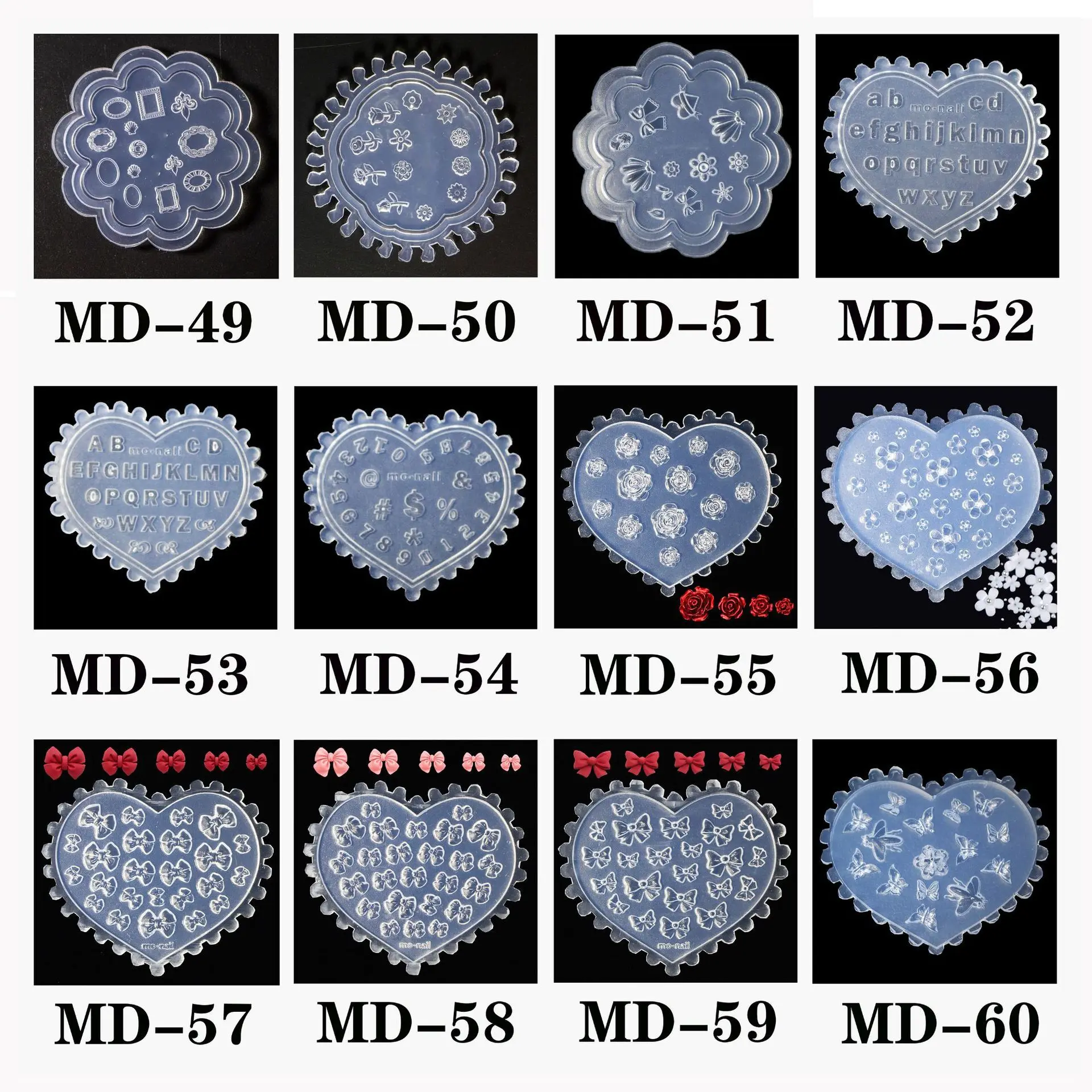 1pc MD01-66 Flower Rose Bowknot Bat Butterfly 3D Acrylic Nail Mold Nail Art Decorations DIY Silicone Nail Art