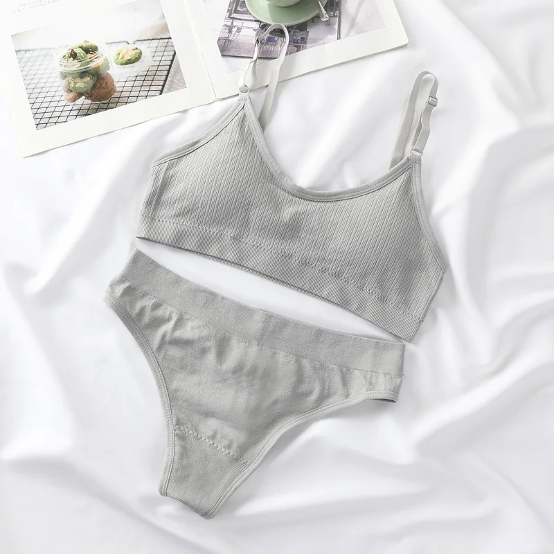 Women Padded Bra And Panties Set Wire Free Seamless Bra Sexy High Waist Thongs Underwear Sports Brassiere Female Lingerie Set
