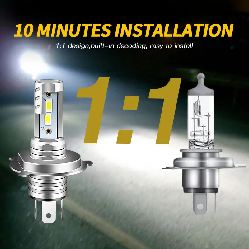1Pc Motorcycle H4 H1S 9003 LED Headlight Hi/Lo Bulbs 4800LM 6000K White CANbus for Kawasaki Z650 / Vulcan S 650/ VersyX300