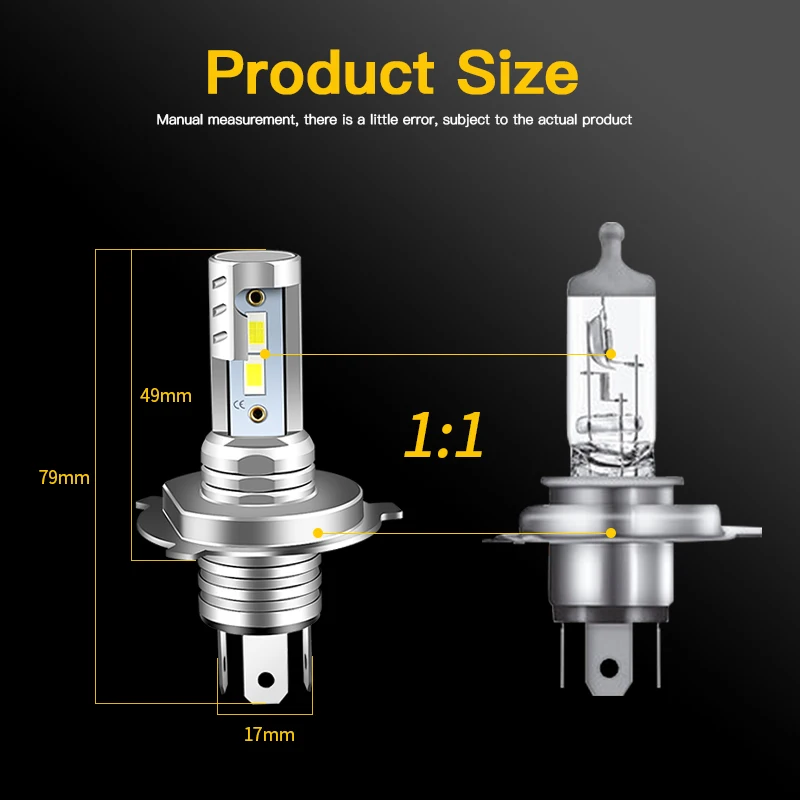 1Pc Motorcycle H4 H1S 9003 LED Headlight Hi/Lo Bulbs 4800LM 6000K White CANbus for Kawasaki Z650 / Vulcan S 650/ VersyX300