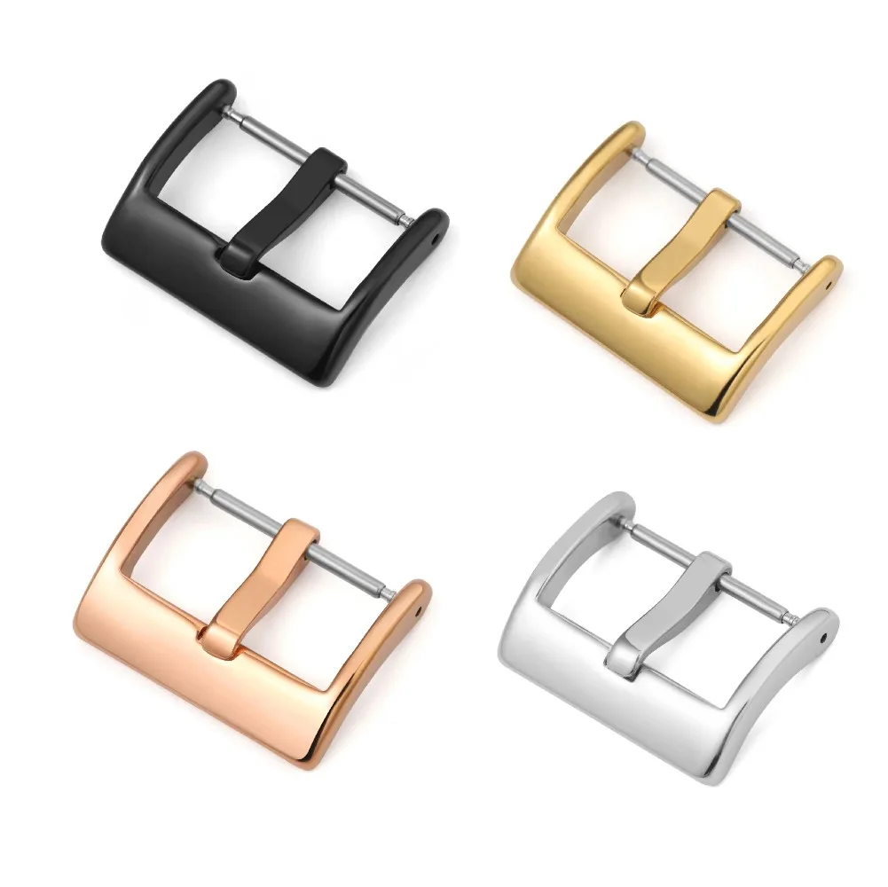 304Stainless Steel Strap Buckle Matte/Polished Solid Watch Band Buckle 16/18/20/22mm Leather Silicone Wristband Buckle with Pins